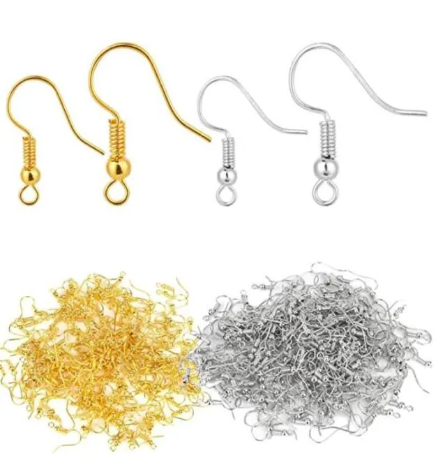 200 st 100PairStainless Steel Earring Hooks Wires French Coil and Ball Style nickelörat för smycken Making Colors Silver 2556488