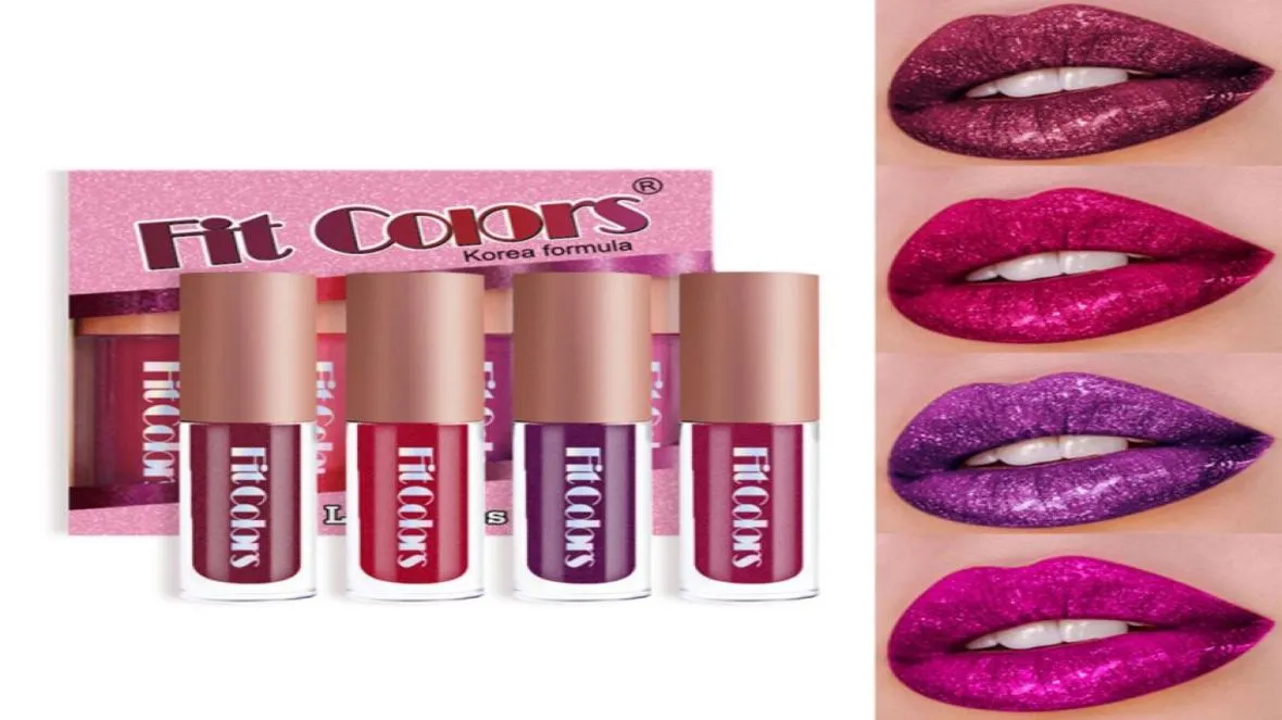 4 Colorsset Matte Matte Metallic Lip Gloss glitter Shimmer Flip Lip Lip Set Long Lungo Auroproof Diamonds Lipstick Lipstick Lipstick 7510202