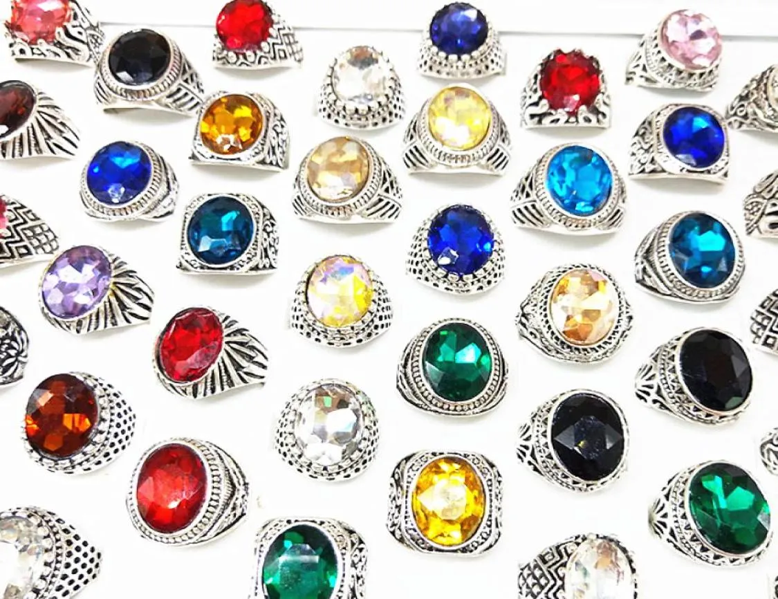 Gloednieuwe 20pcslot Damesringen Vintage sieraden Big Glass Stone Antieke zilveren ring voor dames Fashion Party Gifts Hele Drop8893305