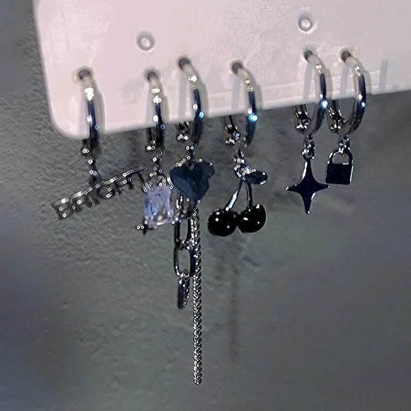 Stud Silver Color Tassel Chain Heart Crystal örhängen Oregelbunden geometrisk körsbärshoppörhängen för kvinnors gåvor smycken