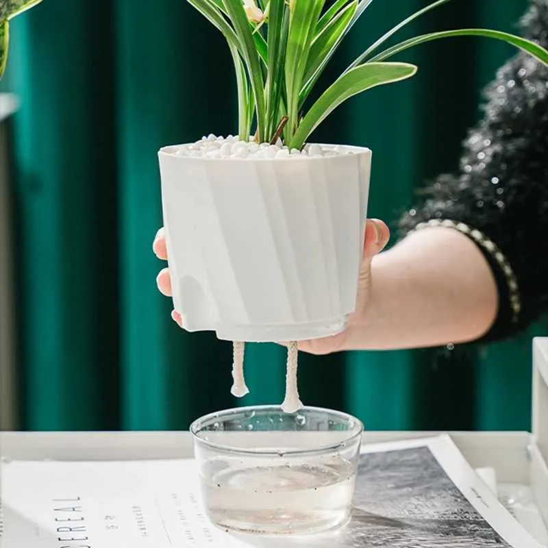 Planteurs Pots Auto-arrosage Hydroponic Flowerpot Double couche Pot de fleur avec eau en plastique en plastique en plastique