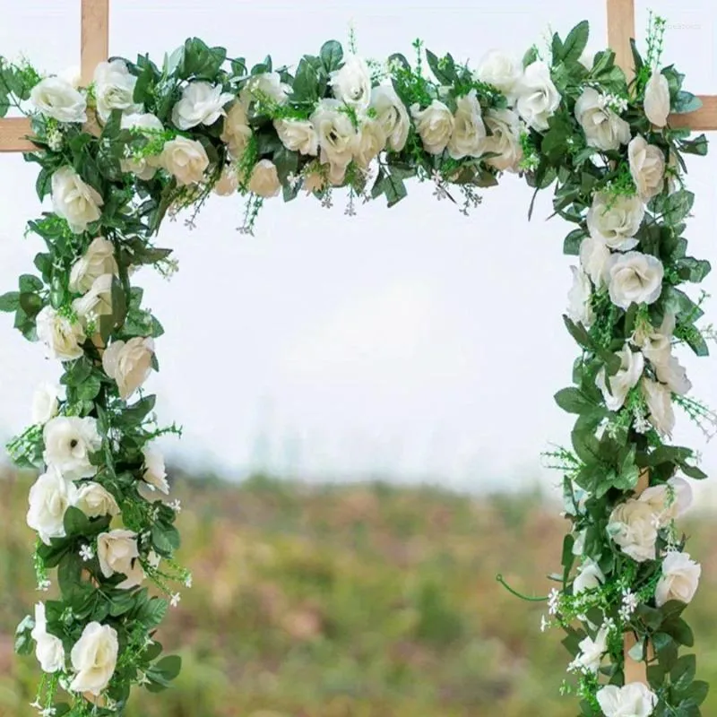 Dekoratif çiçekler yapay gül asma gül ile ipek duvar dekorasyonu için asılı rattan sahte bitkiler çelenk romantik düğün ev.