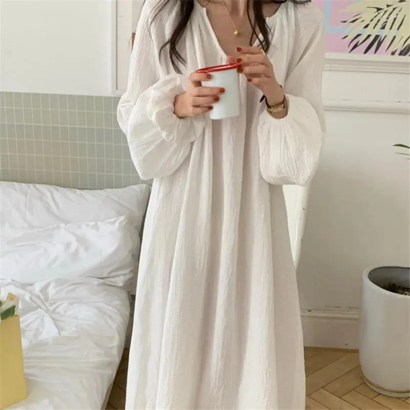 Ropa de sueño para mujeres 2024 primavera de verano colas camisón de manga larga vestido de noche blanca pijama suelto simple
