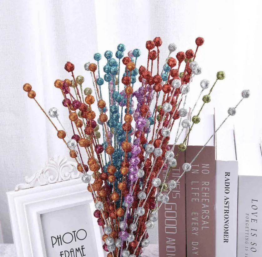 Artiflr 50pcs Berries de paillettes de Noël tige des choix de Noël artificiels pour les ornements d'arbre de Noël bricolage