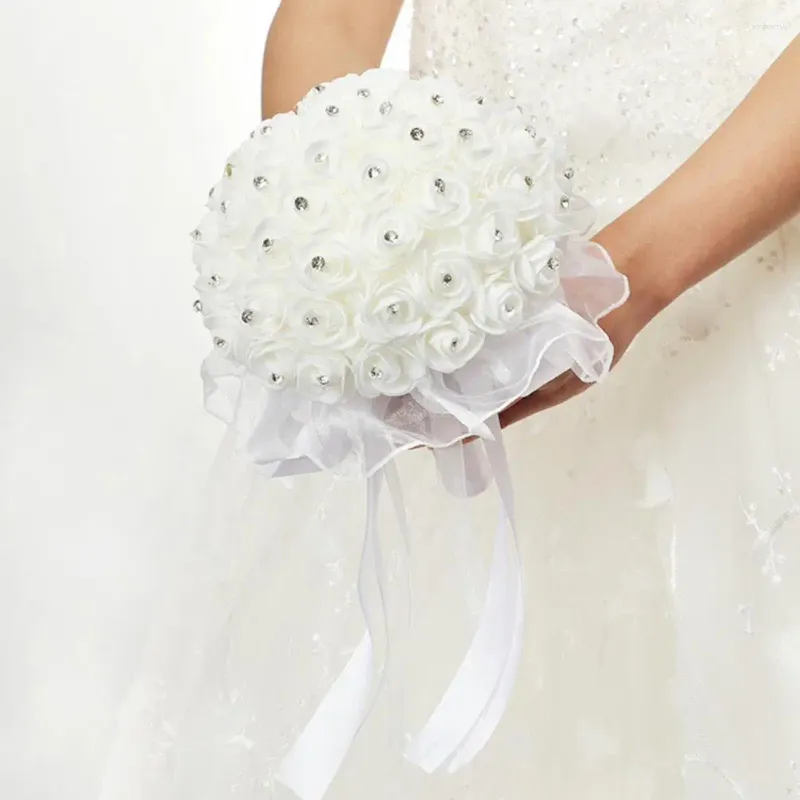 Dekoratif çiçekler yapay çiçek uygun güzel düğün buket sahte ipek yumuşak kurdele dekorasyon için