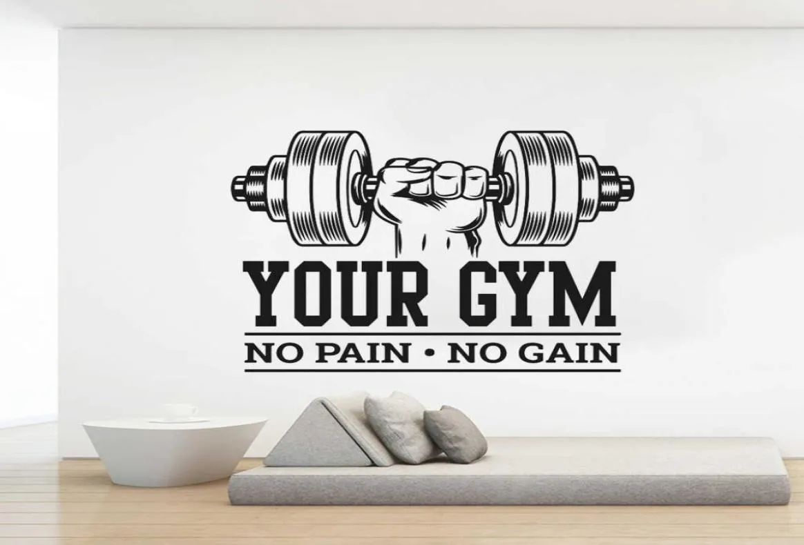 Nom personnalisé Gym Bodybuilding No Pain No Gain Wall Sticker Worker Fitness Fitness CrossFit Inspirational Quote Wall Decal décore 2106159052987