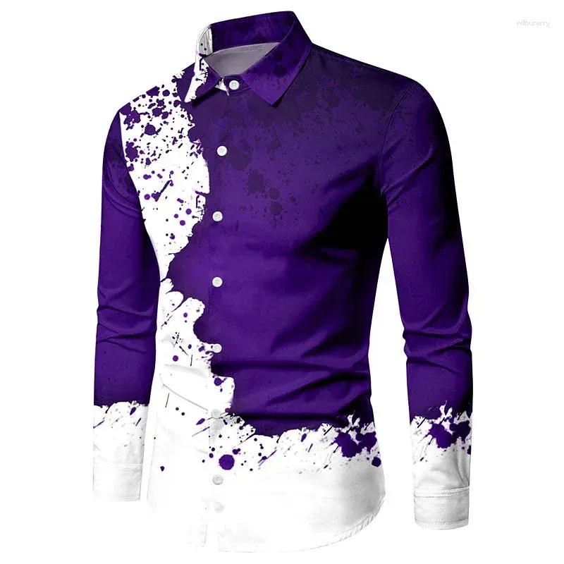 Camisas de vestir para hombres Camisa de manga larga Botón Botón informal al aire libre Material suave Material suave Púrpura Negro 2024 Tamaño grande