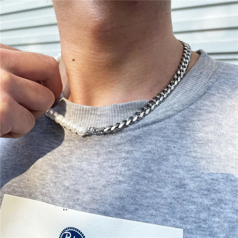Modespleißen Perlen Linkkette Halskette Männer Luxus Edelstahl handgefertigtes Halshändler für Schmuck Geschenk 240429