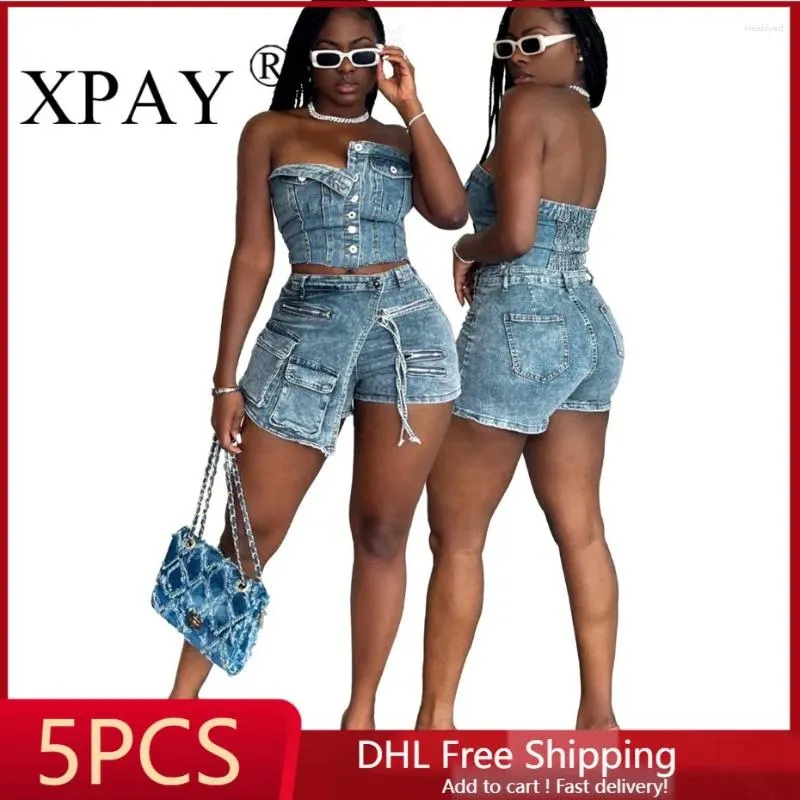 Suits-survêtements pour femmes 5pcs en gros articles en vrac coffre enveloppe de cargaison courts pour femmes 2 pièces Sexe shorts denim sexy set 2024 Summer Y2k