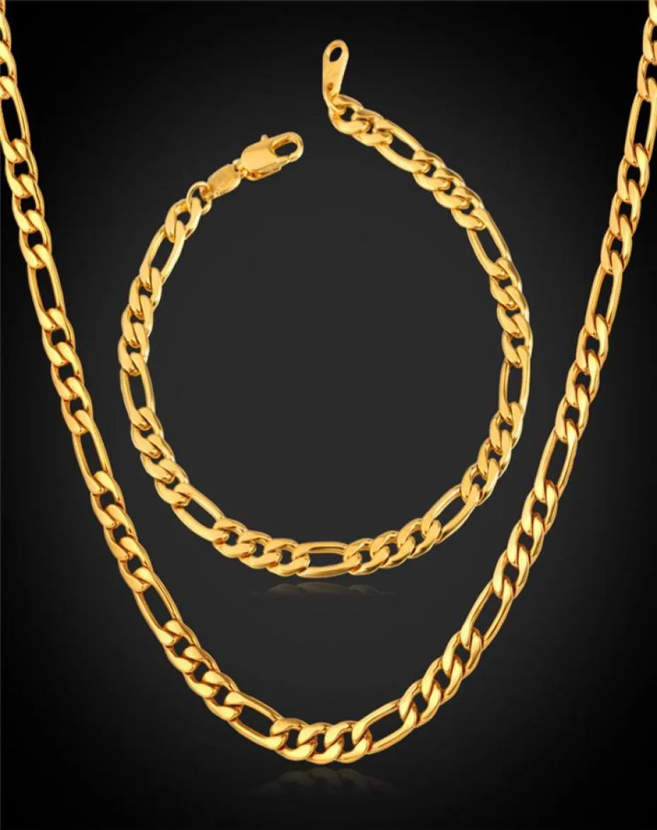 Novo colar de aço inoxidável da cadeia Figaro da moda conjuntos de aço inoxidável 18K REAL GOLD PLATED CHUNCYBRACELET HOMENS JOENS YS2268238487