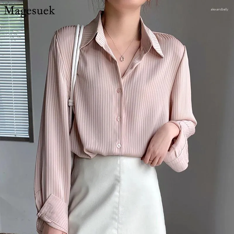 Blouses pour femmes Corée de bureau à manches longues à manches à manches longues Femme Retourne Collier Blosues Femmes Femmes décontractées Loose Ladies Tops Blusas Mujer