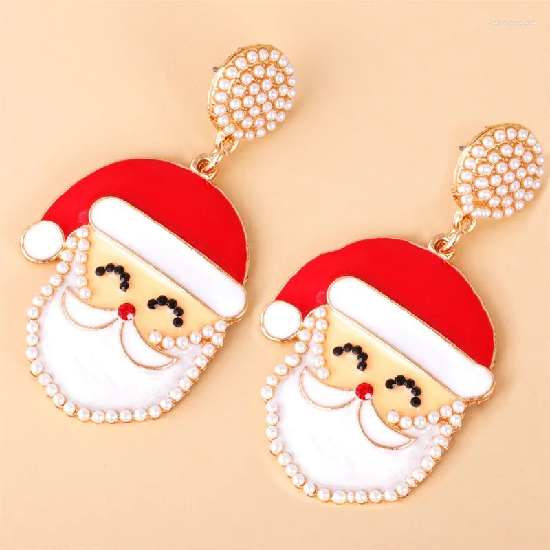 Boucles d'oreilles en peluche créatives de Noël de Noël Snowman Santa Claus Cartoon Face Simple Pendant Drop Drop Winter Jewelry