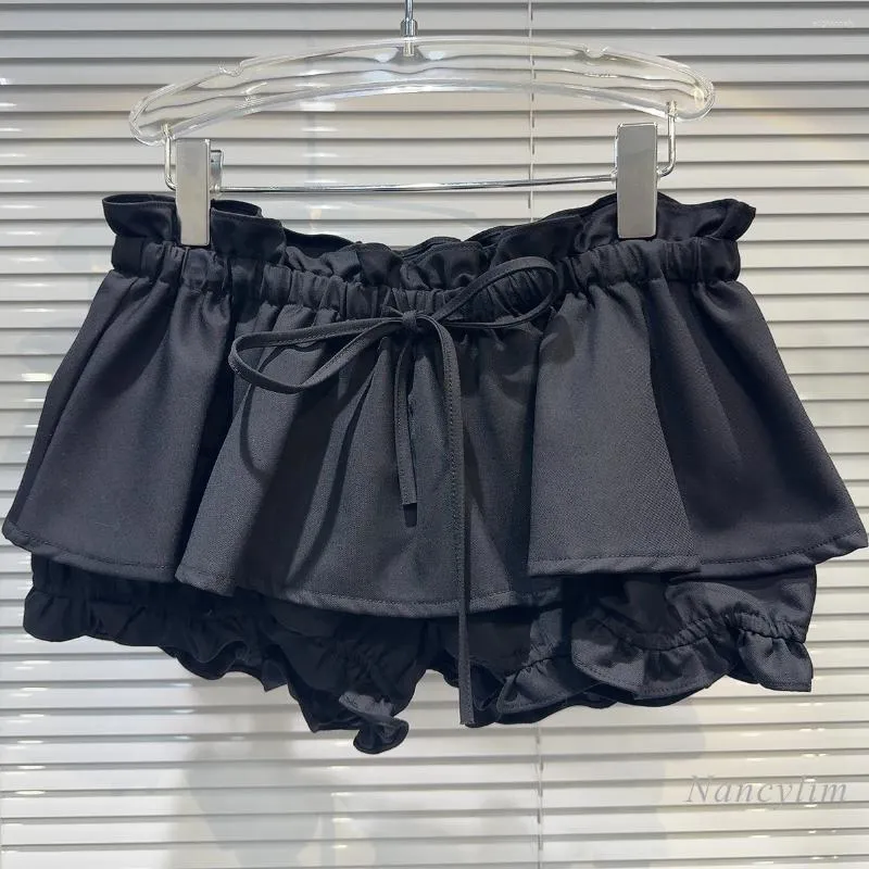 Spódnice 2024 Summer Sweet Ruffled spódnica anty-ekspozycyjna Ultra krótkie padanie dla kobiet białe czarne