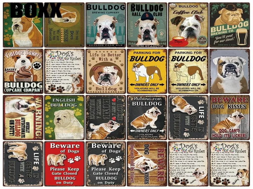 Hunderegeln Warnung übermäßig liebevoll Bulldogge auf Duty Metal Sign Home Decor Bar Art Painting 2030 cm size6782417
