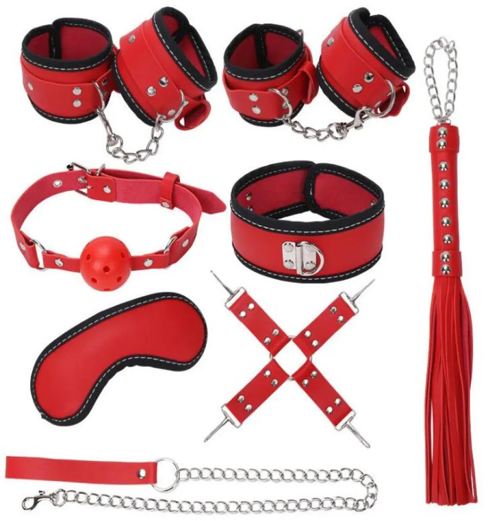 BDSM Toys Kit 8pcsSet Bondage Gear Foreplay Sexy Games for Couples Handcuffs Blindfold Mouth Gag Collar1466567