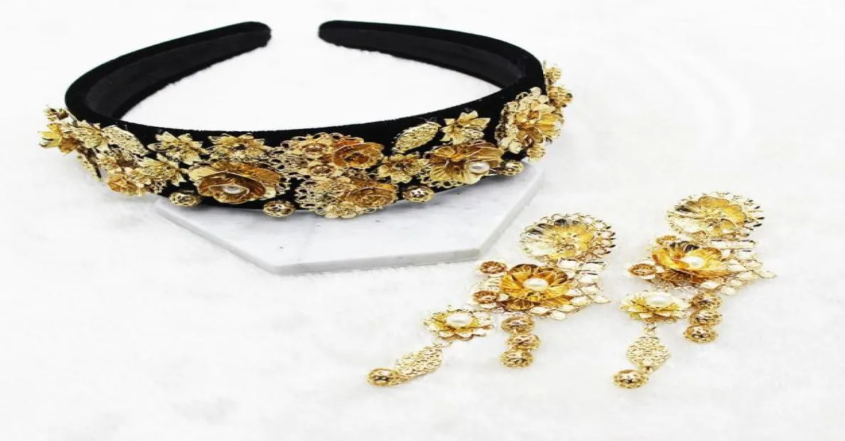 Neue Mode goldene Blattkrone Barock -Prom Hair Band Perle Haarschmuck Hochzeit Tiara Accessoires Geschenk für Frauen Party C190417034445950