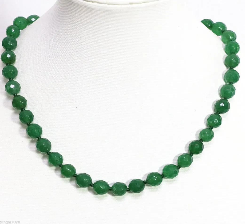 10mm Green Emerald Jade Jasper Facetterade runda pärlkedjhalsband 18 tum7485919