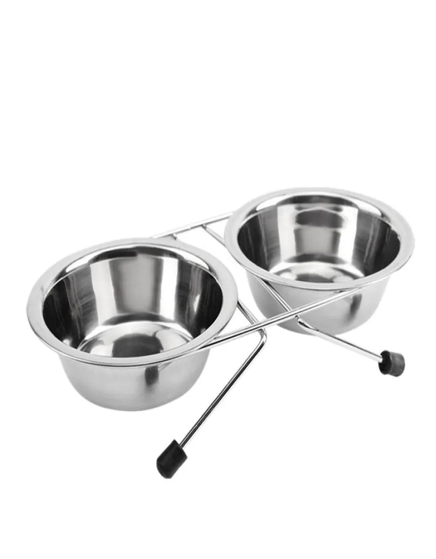 Newstainless Steel Double Bowl Dog Cat Feacher Elevated Stand upphöjd maträtt matvatten PET Y2009178952383