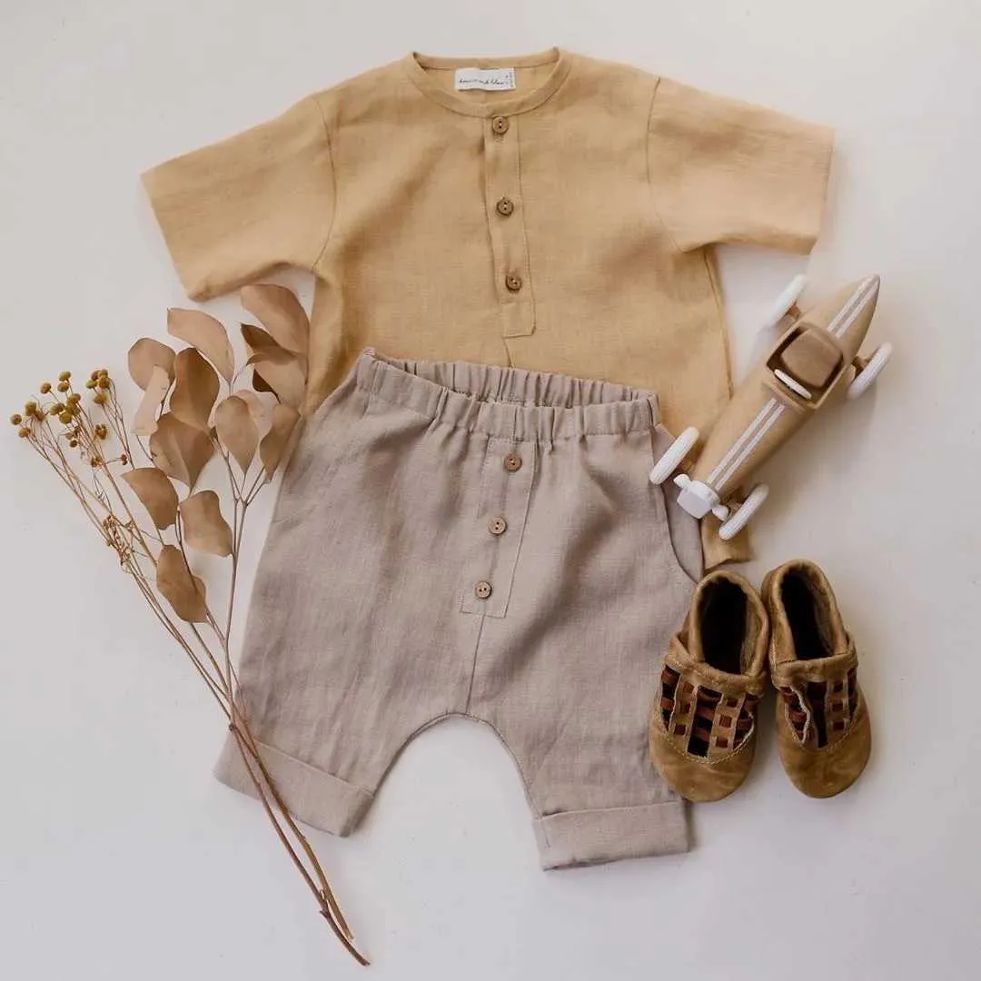 Kledingsets Summer Boy Set linnen shirt en shorts sets voor kinderen Fashion Children Clothing Set