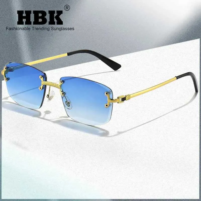 Solglasögon HBK Square Rimless Solglasögon Kvinnor Toppkvalitet Retro Metal Sun Glasses Men Luxury Party Business Gradient Shades 2024 D240429