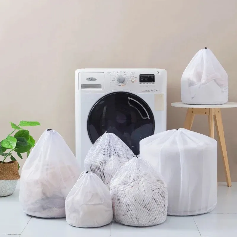 8サイズの洗濯バッグドローストリングメッシュ下着バスケットポリエステルネット洗濯機バッグ大容量汚れた洗濯バッグ