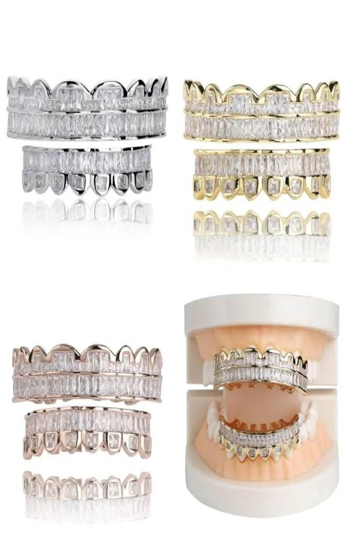 Spersonalizowane białe złoto Cz grille zębów z cyrkonią Hip Hop wampirów bling fang grillz lodowany z pełnym diamentowym czapką zęba męskie wome6379420