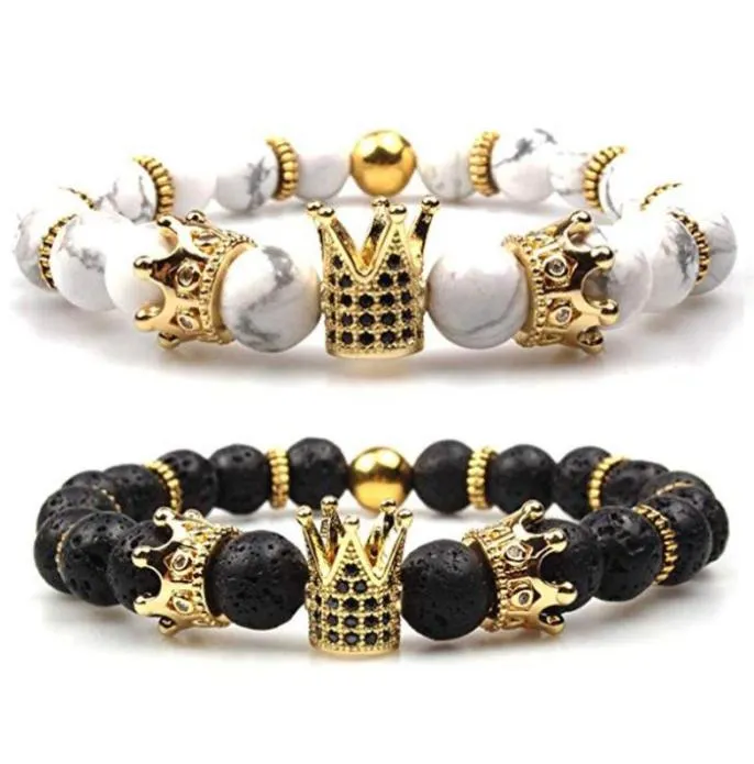 Imperial Crown Lava Stone Beads Bracelet Kingqueen Luxury Charm Couple Jewelry Gift For Women Men Hommes StronS perleds5079606