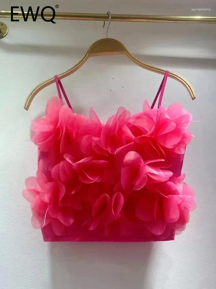Zbiorniki damskie EWQ Modna Mesh Floral Splatled Sling Tops for Women Summer Backless Backless Solid Kolor Bluzka 2024 Odzież 27C306