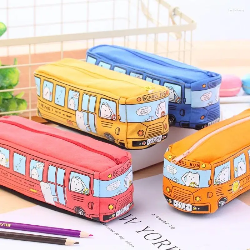 Japon sevimli hayvan renkli otobüs yumuşak kalem kasası yaratıcı eğlenceli öğrenci tuval kalem çanta kırtasiye organizatör kawaii okul malzemeleri