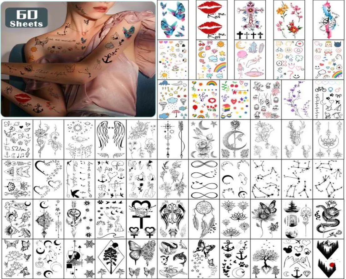 Metershine 60 feuilles minuscules autocollants de tatouage temporaire imperméables d'images uniques ou totem pour les filles féminines 89048469415424