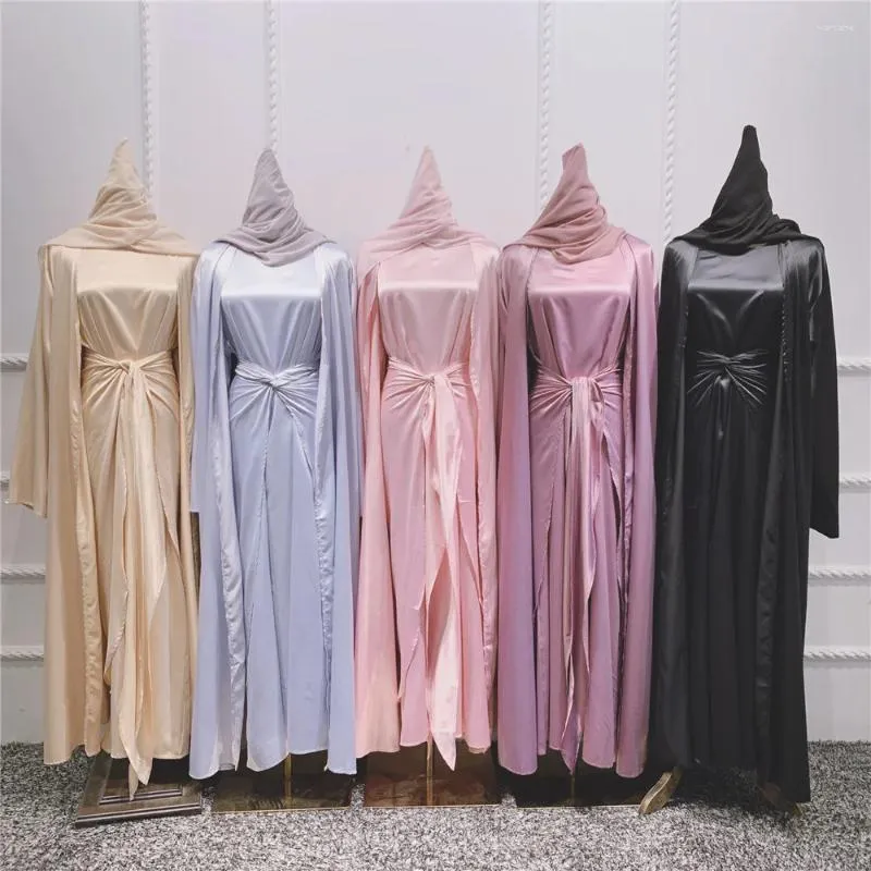 Abbigliamento etnico Donne musulmane Open Abaya Satin 3/4 pezzi Suit Arabo Turkish Party Evening Outfits Kimono Wrap Abito set islamico caftano