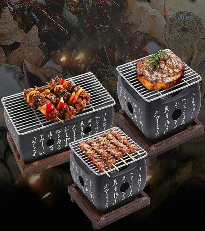 Draagbare Japanse BBQ Grill Charcoal Barbecue Grills Aluminium Legering Indoor Outdoor BBQ Grill Pan Barbecue Fornuis 2107242897956