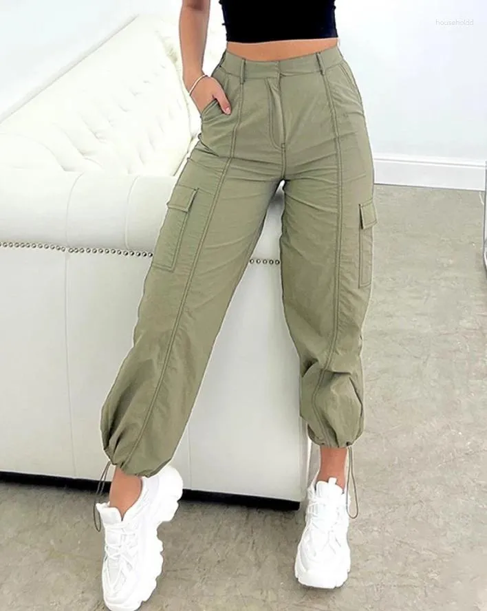 Frauenhose 2024 Spring Fashion Pocket Design High Taille Casual Plain Daily Long Manted Cargo Y2K Streetwear