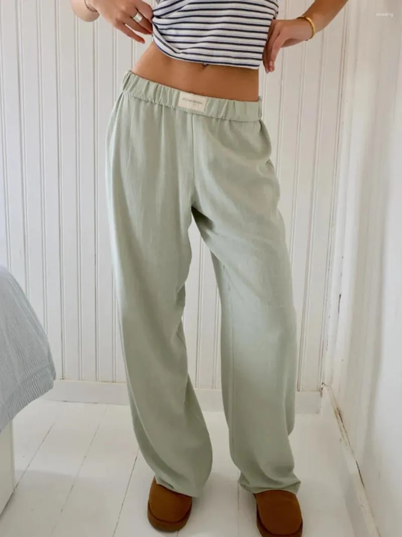 Pantalon féminin combhasaki femmes y2k vintage rétro décontracté long élastique large bande de taille solide pantalon lâche salon streetwear