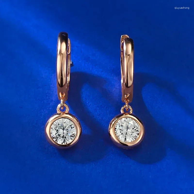 Kolczyki Dangle 18k Rose Gold Moissanite Diamentowy kolczyk Real 925 Srebrna biżuteria