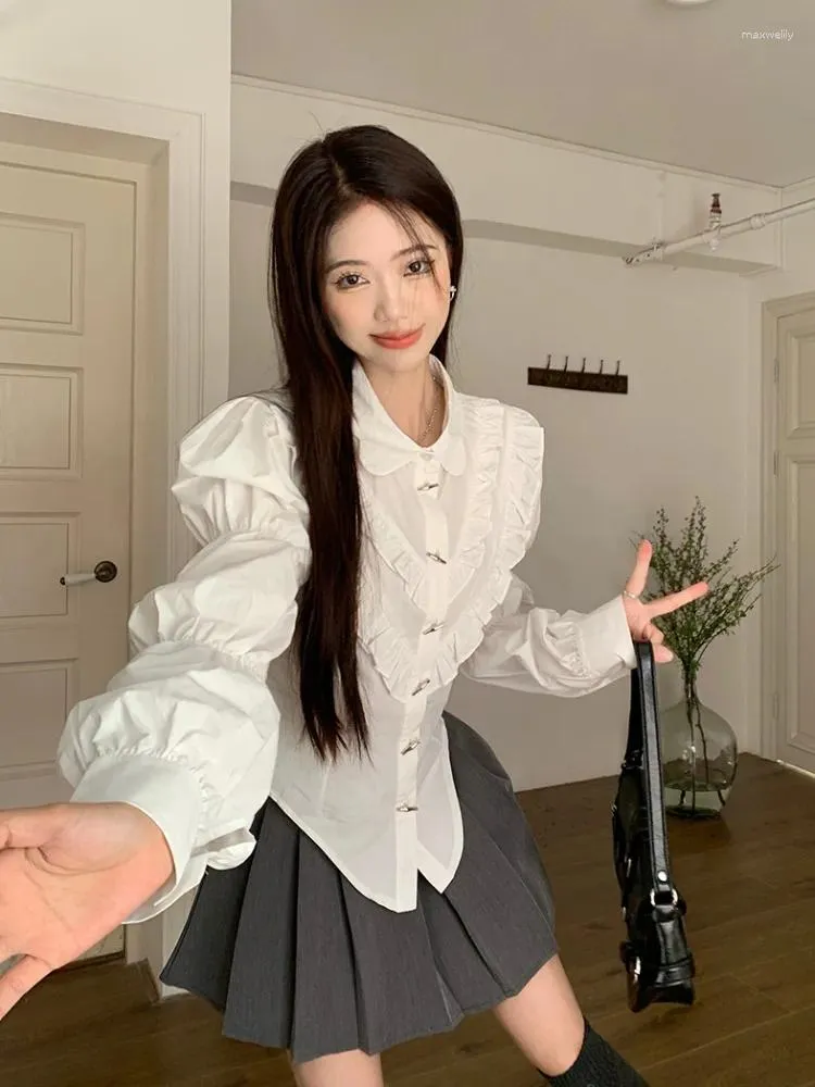 Korean Fashion Womens Two Piece Shirt Dress Workwear Set With Turn Down Collar Long Sleeve White Shirt A Line Pleated Skirt Perfect For Spring Outfits By GkyocQ From Maxwelily 35.07 DHgate.Com