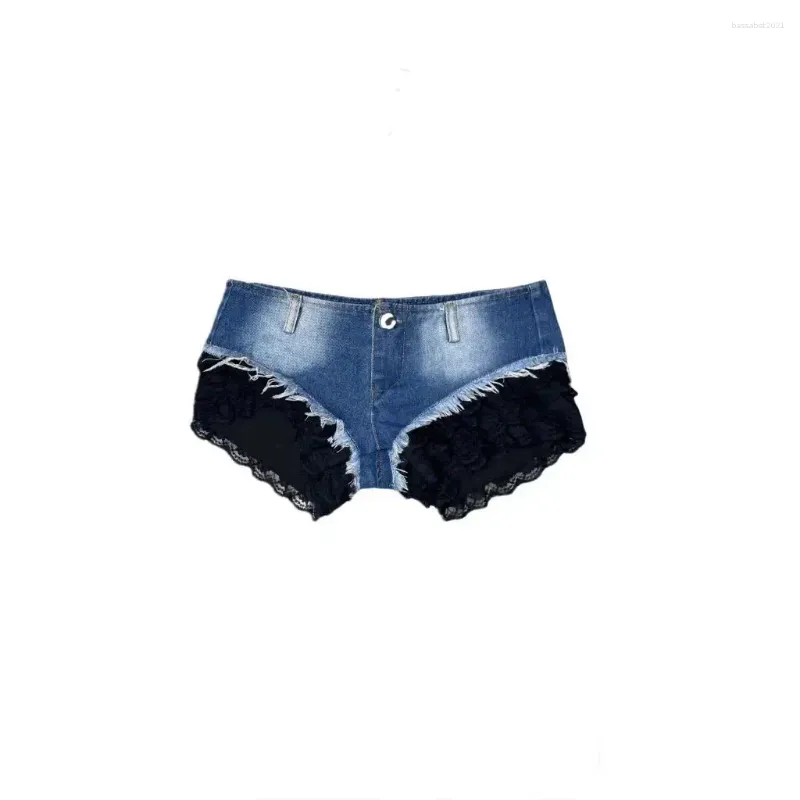 Jeans feminino Lace Super Shorts Summer Summer Low Slim Pacote Hip Troushers American Retro Sexy Spice Girlsstylefemale