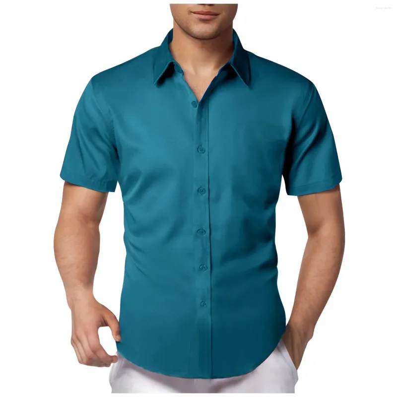 Herren lässige Hemden modische farbige Tee-Shirt für Männer Sommer Turnenkragen Kurzarm Bluse Top Knopf T-Shirt Kleidung