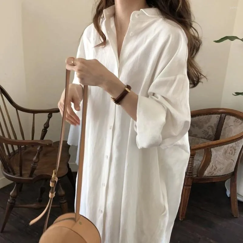 Casual Dresses Spring Shirt Women Solid Color Long Sleeve Party Oversize Cotton Single Breasted Maxi Female Dress Vestido Clothing