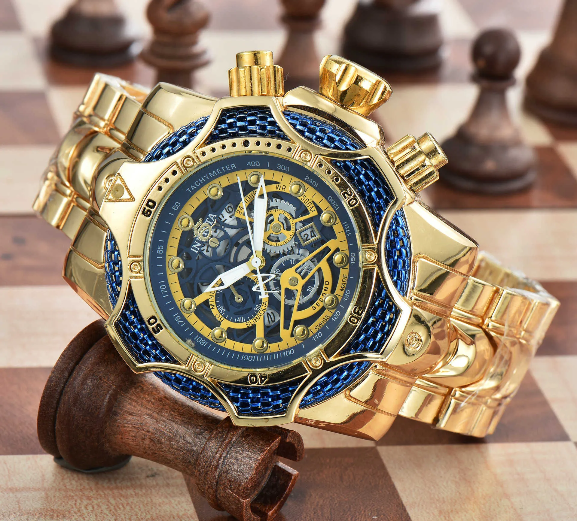 Bekijk horloges AAA 2024 Invi Large Dial Mens Quartz Watch Pointer Circular Gold Spiral Crown Watch