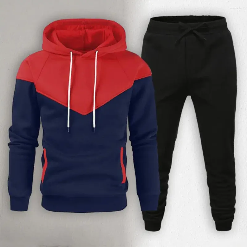 Herren-Trailsuiten 2 PCs/Set Hoodie Joggshose Set Farbanpassung Drawess Weich warmes Elastizier Taille Kapuze-Knöchel-Banded Sport Top-Hose