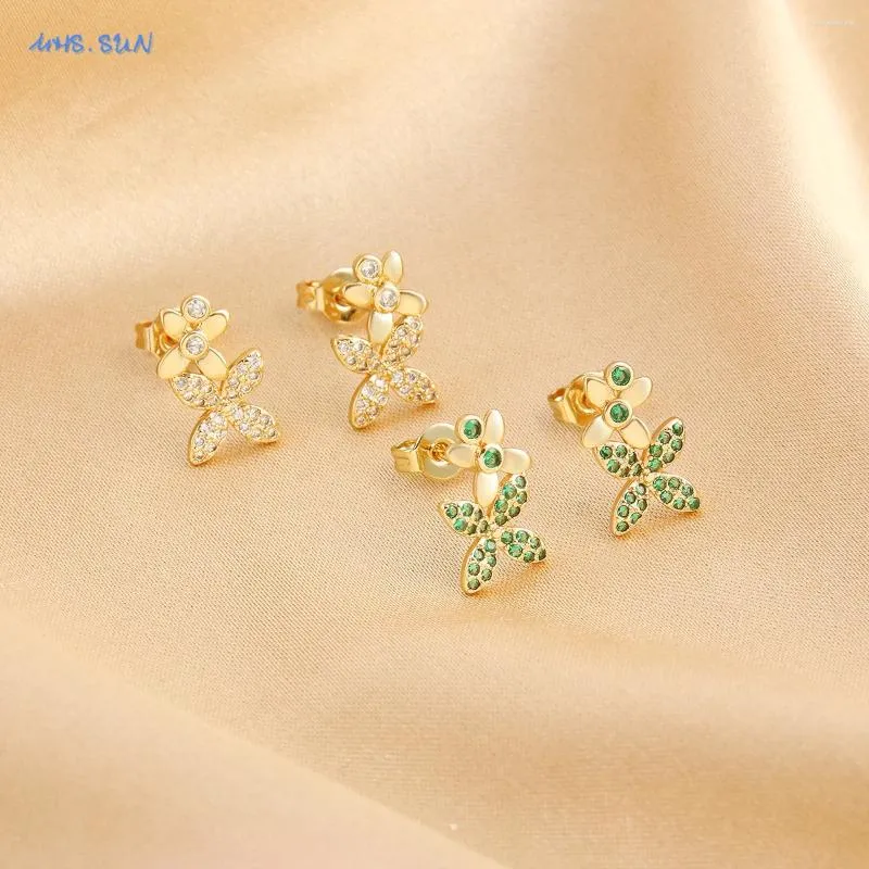 Kolczyki stadnonskie MHS. Sun 2024 Tiny Flower Delikatne złote cyrkon dla kobiet Minimalistyczne akcesoria do biżuterii do uszu.