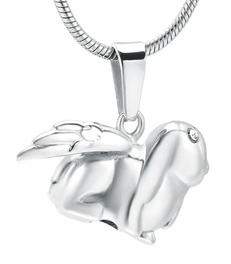 ZZL081 Angel Wing Rabbit Roestvrij staal Koningsrond ketting met kristallen ogen Pet Memorial Sieraden voor crematie Ashes2840002