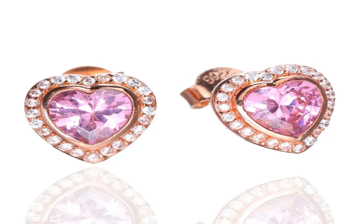 Higu jakość 18 różowe złoto różowe kryształowe kolczyki w kształcie serca z oryginalnym pudełkiem na p