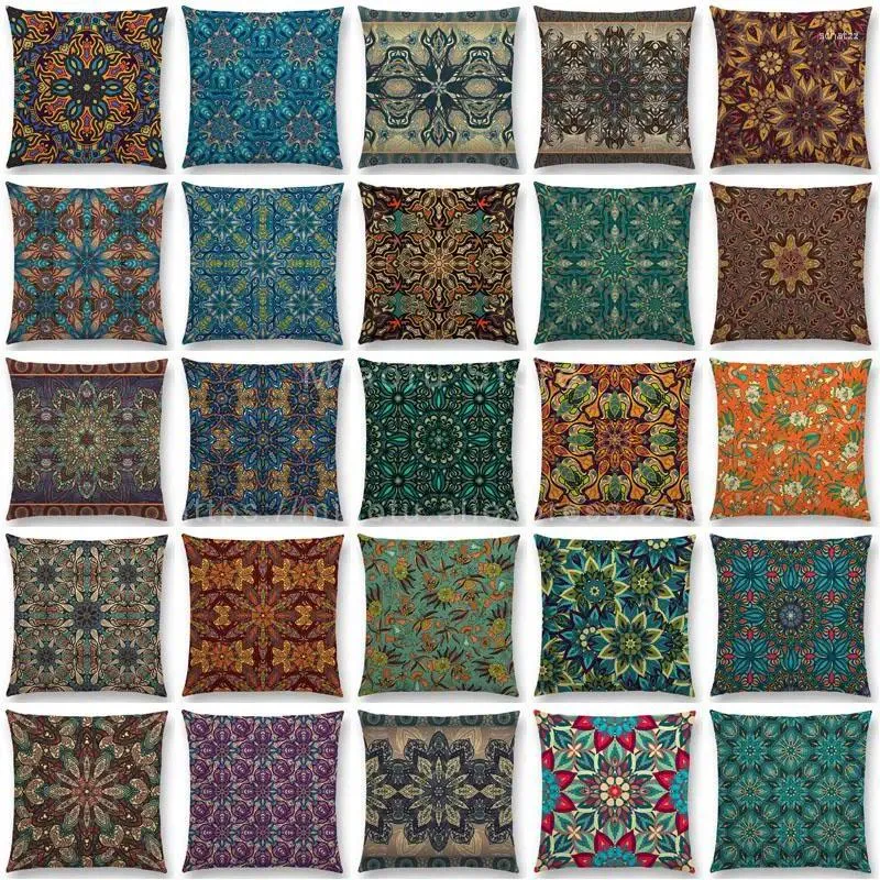 Pillow Boho Colorful Flowers Abstract Ethnic Floral Case Mandalas Pattern Design Vintage Patchwork Retro Cover