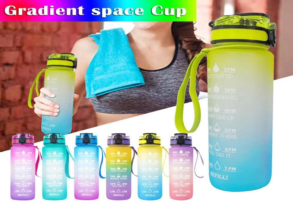 1000 ml sportwaterfles met tijdmarkering voor buitengym fitness Travel lekproof drinkware plastic bpa drinkbekers fy505865376