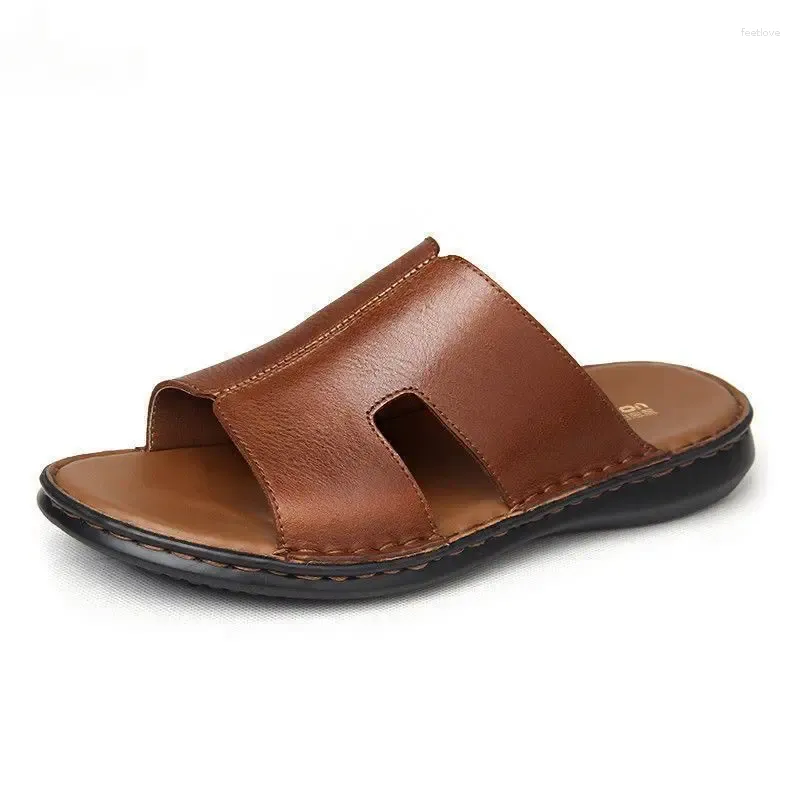 Slippers zachte lederen heren voor zomers slijtage niet -slipzolen Casual slippers man glijbanen mannen schoenen