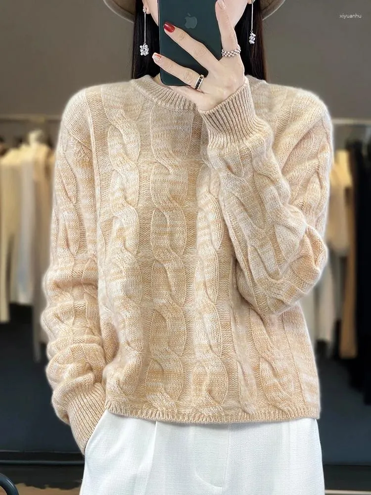 Women's Sweaters Round Neck Sweater Casual Cardigan Merino Wool Twist Flower Knitwear Tops High Quality Multicolor Autumn Wi