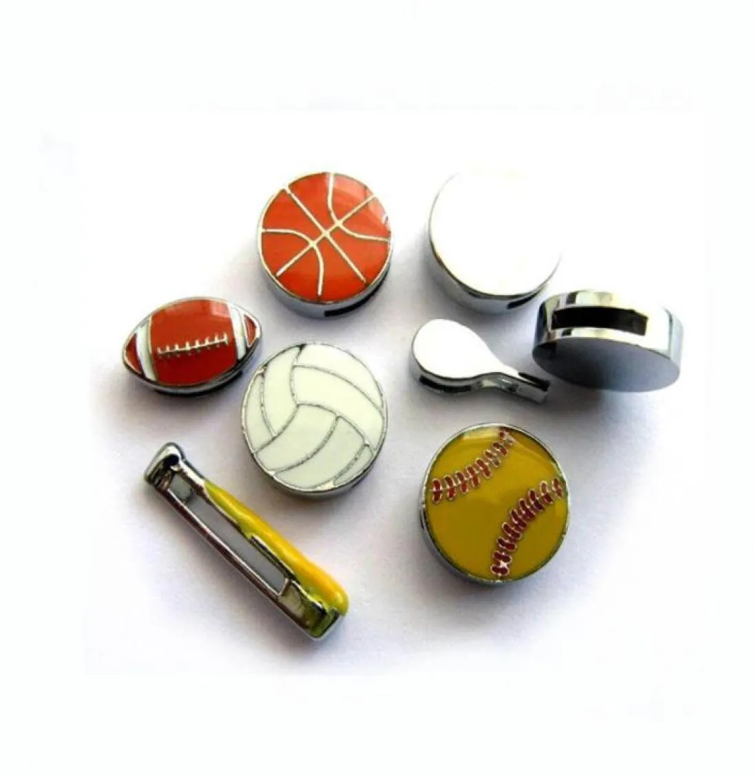 100pclot 8mm baseball soccer football sport slide charm diy jewelry findings fit for 8MM wristband leather bracelet as gift3124983