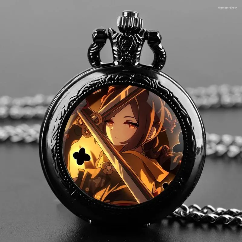 Карманные часы аниме Genshin Impact na wei yaquartz Watch для женщин мужчины черное ожерелье Уникальные подвесные часы -цепи подарочные аксессуары